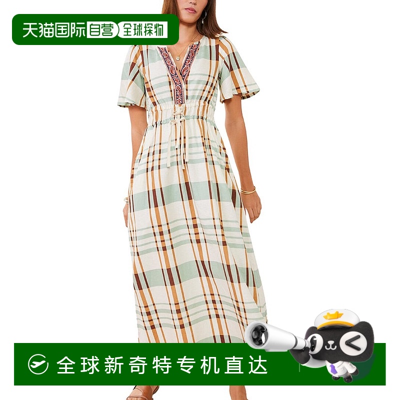 自营 Spartina 449梅根亚麻混纺迷笛连衣裙-白色 【美国奥莱】直