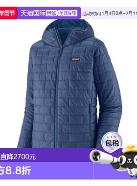 自营欧洲直邮PATAGONIA NANO PUFF男士深蓝色再生聚酯连帽羽绒服