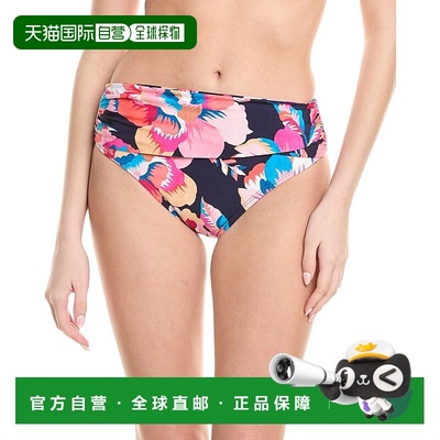 自营La Blanca Mid-Waist Overlap Sash Bikini Bottom - blue 美