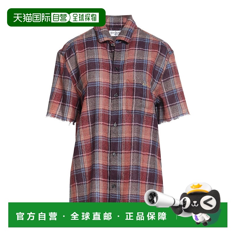 1h可退 香港直邮潮奢 Saint Laurent 圣罗兰 女士 格纹衬衫