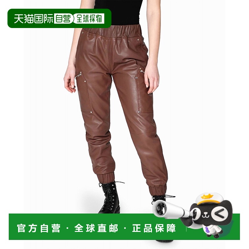 自营 nicole miller棕色皮革太空慢跑裤 - 棕色 美国奥莱直发裤子