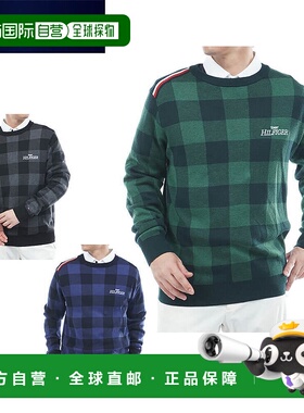日本直邮Tommy Hilfiger Golf 男士格纹提花长袖圆领毛衣 (THMA57