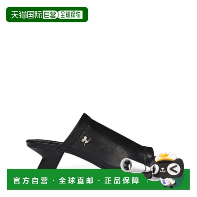 自营courregesSculpted Heel Peep Toe Sandals - black 美国奥莱
