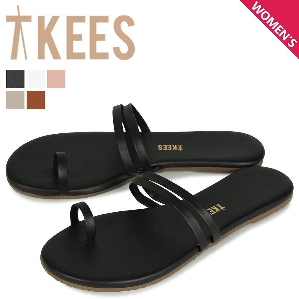 日本直邮Tkees女士休闲鞋黑色平底露趾透气防滑耐磨舒适