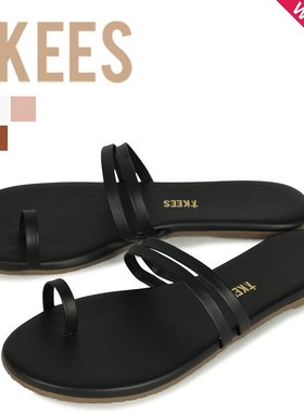 日本直邮Tkees女士休闲鞋黑色平底露趾透气防滑耐磨舒适