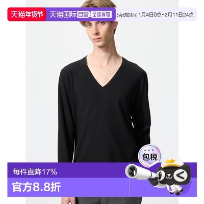 日潮跑腿UNIQLO优衣库 保暖 Heattech 棉质 V 领 T 恤/3/4 袖 479