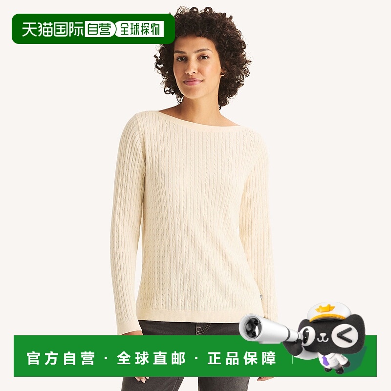 自营Nautica Womens Cable-Knit Boat-Neck Sweater - wisp white