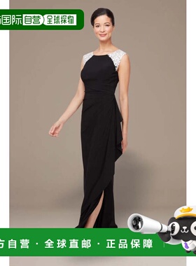 自营Alex Evenings Maxi Dress Women's Black Embroidered Ruche