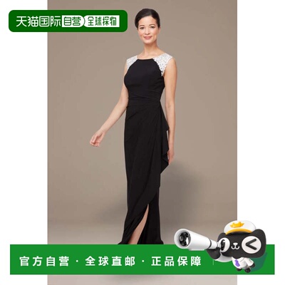 自营Alex Evenings Maxi Dress Women's Black Embroidered Ruche