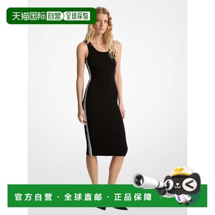 美国奥莱直发 黑色 自营michael kors弹力针织标志带Midi背心裙