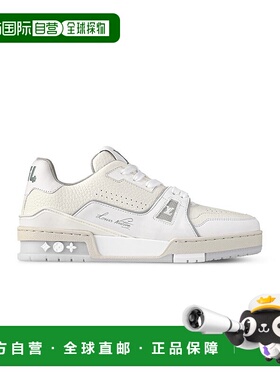 自营1h可退 欧洲直邮LV路易威登休闲鞋 男女通用白色米色牛皮压纹