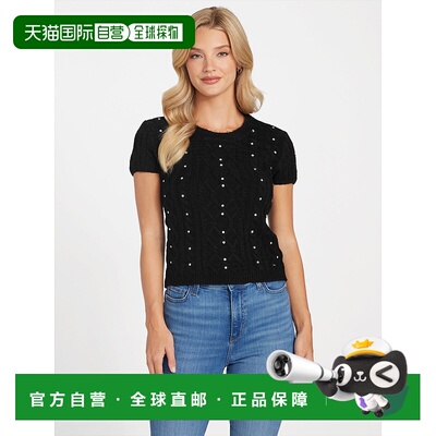 自营guessVienna Cable-Knit Rhinestone Sweater - black 美国奥