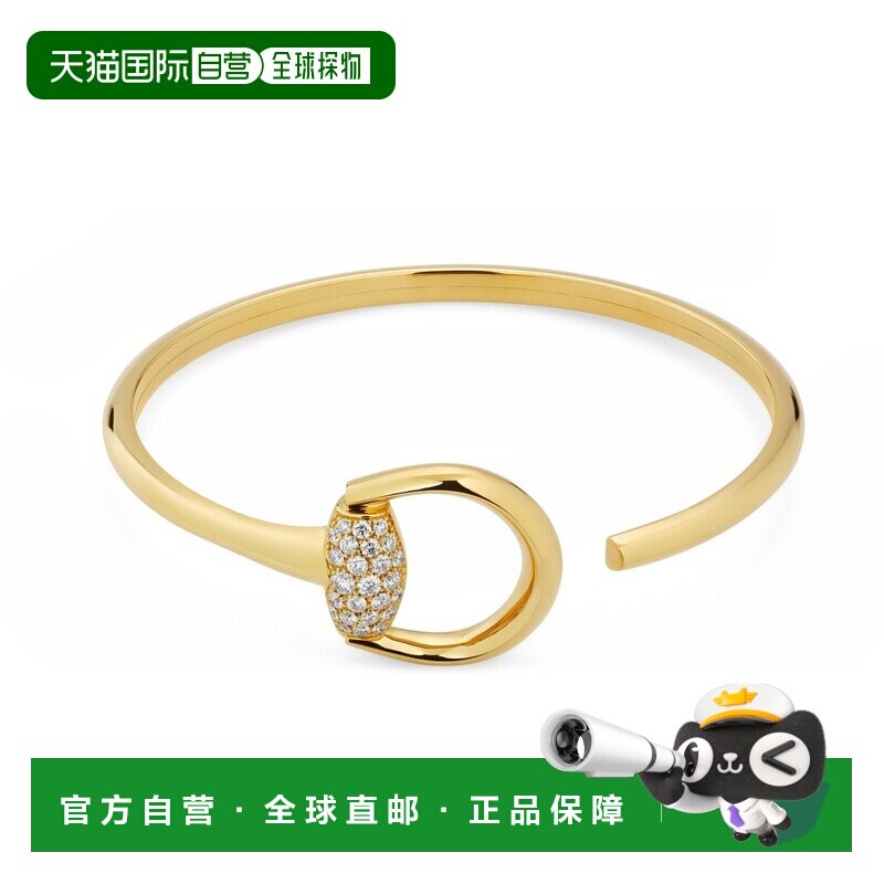 自营欧洲直邮GUCCI古驰 Horsebit 18K黄金钻石配饰男女通用手镯