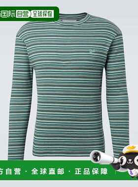 1h可退 香港直邮潮奢 Erl 男士 条纹棉质针织T恤 green绿色 舒适