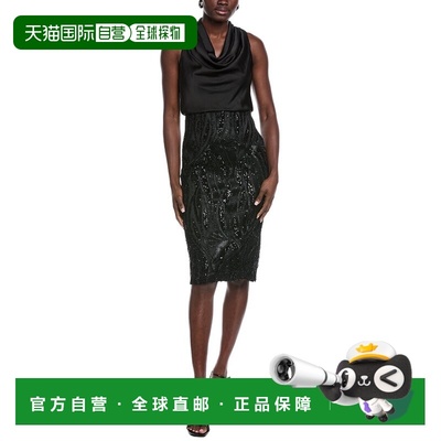 自营Aidan Mattox Solid Mid Dress - black 美国奥莱直发