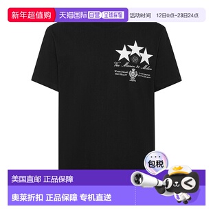 自营philipp pleinRound Neck T-Shirt Leather Patch Stars - bl