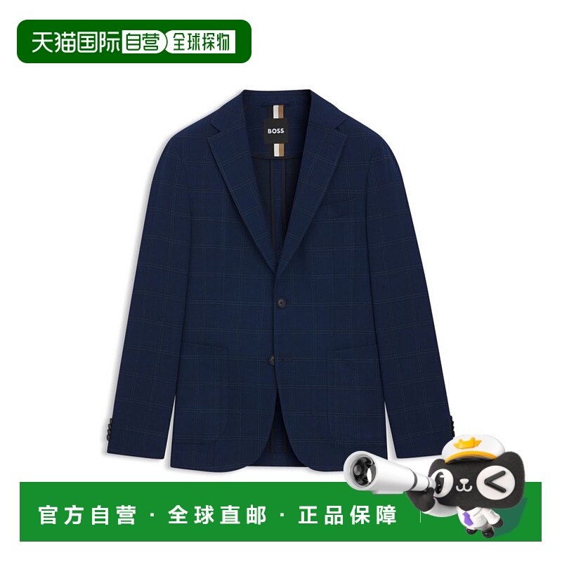 自营 boss格子弹力布修身运动夹克-深蓝色 美国奥莱直发外套