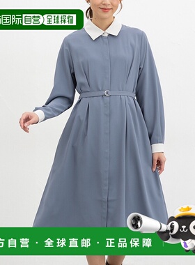 1h可退 日本直邮Honeys 女装 配色领设计 优雅半袖连衣裙 附腰带