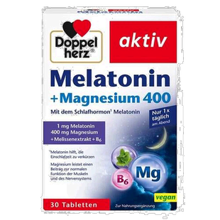 欧洲直邮 德国双心Doppelherz睡眠褪黑素+镁400片剂30粒助眠安睡