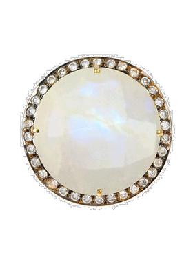 自营liv oliver18k 金月光石和方晶锆石个性戒指 - 金 美国奥莱直