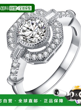 自营 GENEVIVE 925 纯银立方氧化锆装饰现代订婚戒指 - 银白色 美