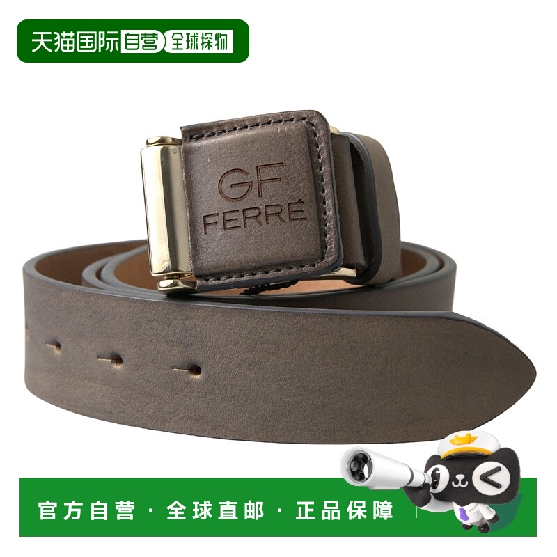 自营 GF Ferre 皮革时尚徽标扣腰带女士腰带 - 棕色 美国奥莱直发