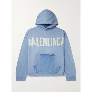 Balenciaga 巴黎世家 男士 潮奢 宽松款 磨破徽标印花棉针织连帽衫