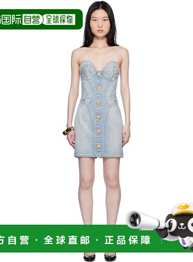 1h可退 香港直邮潮奢 Balmain 巴尔曼 女士 蓝色纽扣牛仔连衣裙 E