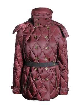 BURBERRY 女士外套 39335521 SS2021 红色 双排扣修身连帽羽绒服