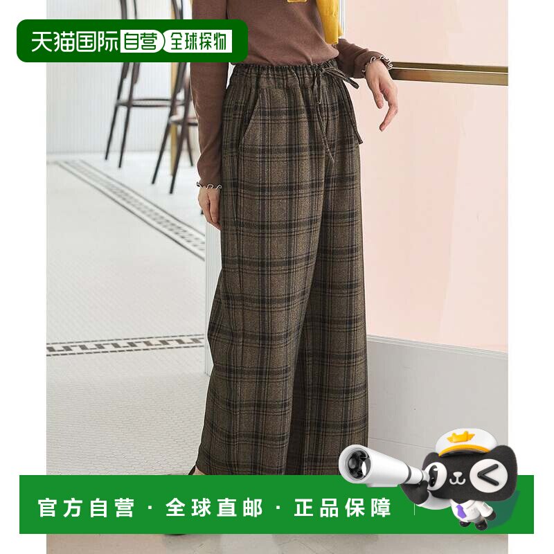 日本直邮Honeys 格纹长裤 易穿裤 斜纹材质 松紧腰 女款 棕黑配色