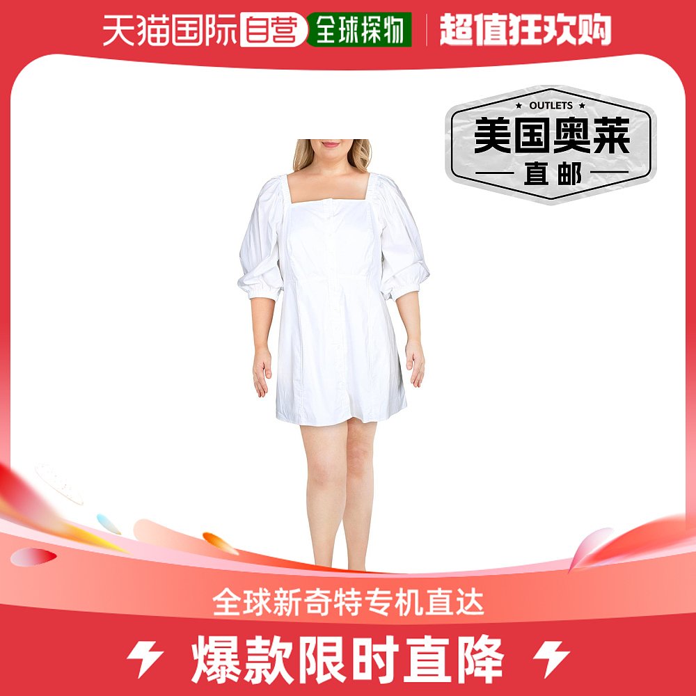 danielle bernsteinPlus 女士 Mini Puff Sleeve Shirtdress whit 女装/女士精品 连衣裙 原图主图