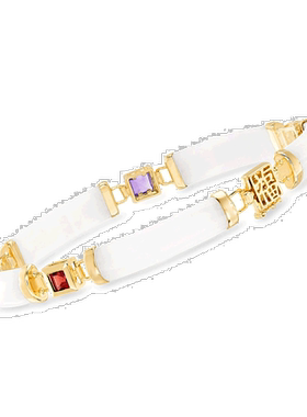 自营 Ross-Simons 多宝石和白玉“Bless”手链 14 克拉金镀在纯银