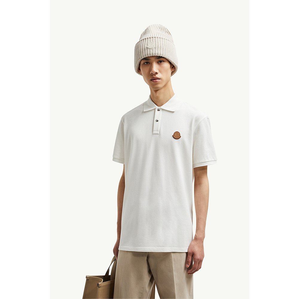 MONCLER (2025) 棉质珠地网眼 Polo 衫，带徽标贴片