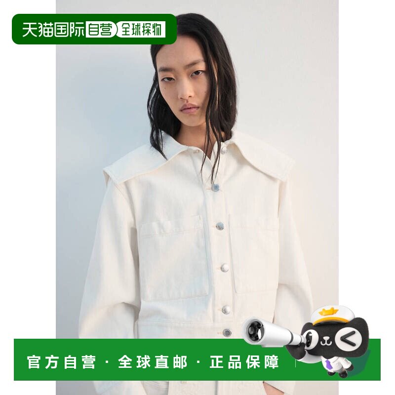 自营欧洲直邮MANGO 女士米白色棉质翻领牛仔夹克