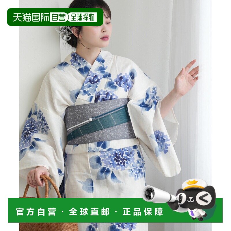 日本直邮utatane 女装 棉麻混纺蓝紫渐变绣球花浴衣三件套 501031