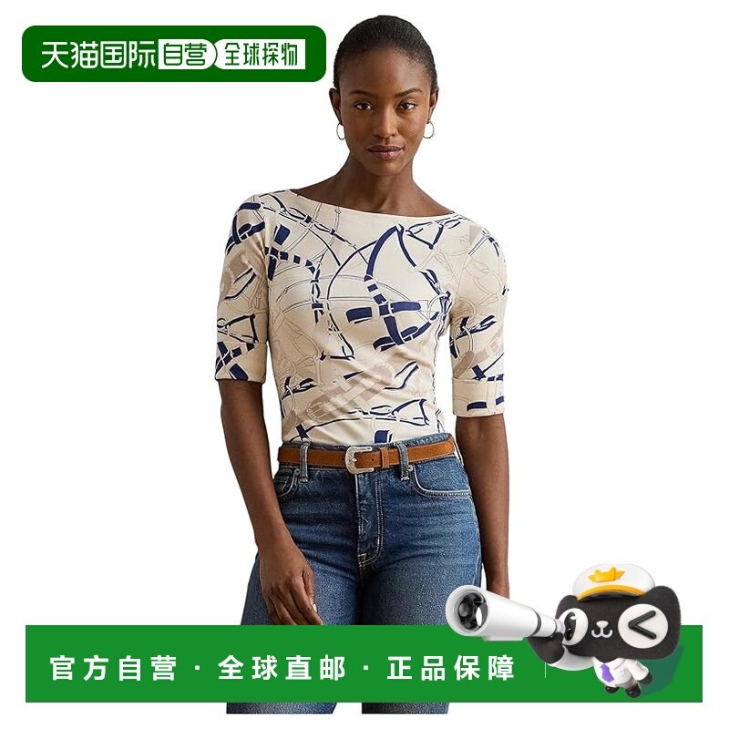 1h可退 香港直邮Lauren Ralph Lauren 女士 Belting-Print 棉质船,女装/女士精品,T恤,淘宝优惠券,粉丝福利购,淘宝优惠卷