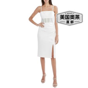 连衣裙 bcbgmaxazria女式 中长早秋新款 美国奥莱 褶皱无袖 灰白色