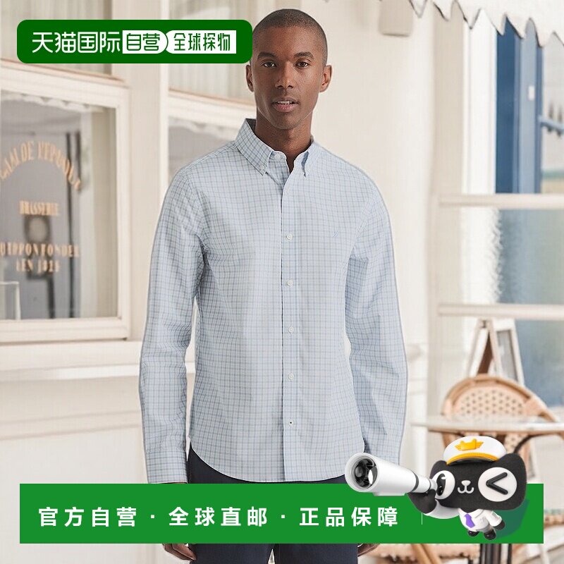 自营 Nautica男式修身抗皱格子衬衫-亮白色 美国直发奥莱长袖