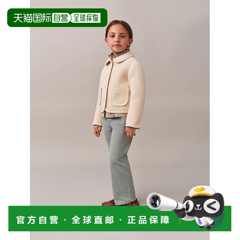 欧洲直邮Bonpoint小樱桃 Janica女童米色棉呢小V字纹外套