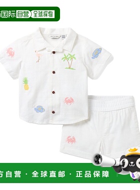 自营 janie and jack珍妮和杰克刺绣卡巴纳配对套装-白色 美国奥