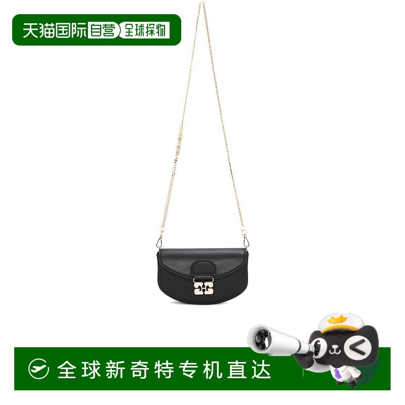 自营 ganniBlack Wallet On Chain With Butterfly Clasp - black