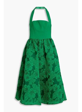 美国直邮MARCHESA NOTTE 花艺设计绉面料Halterneck中长连衣裙