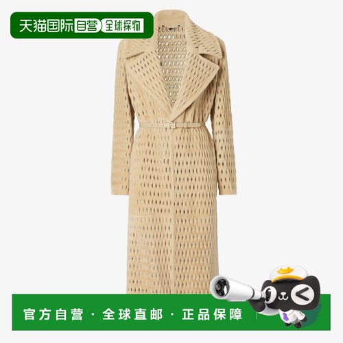 自营欧洲直邮Fendi芬迪 女士米色羊皮翻领腰带大衣