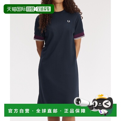 日本直邮FRED PERRY 女士 纯棉鹿子纹T恤连衣裙 袖口撞色设计 D31