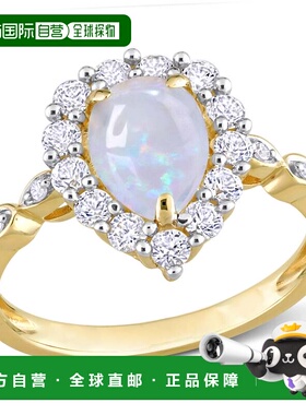 自营 mimi & max1 1/2 CT TGW 梨形蛋白石和 10K 金白色蓝宝石和