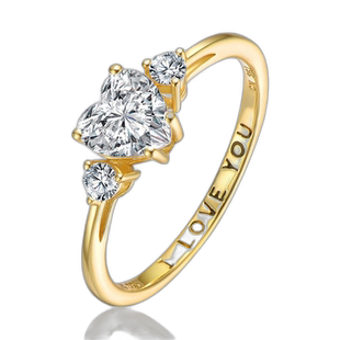 自营genevive纯银镶透明方晶锆石心形“我爱你”承诺戒指 - 金色