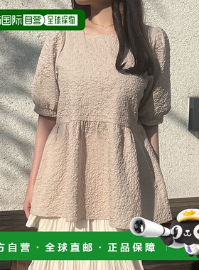 日本直邮JUNOAH 蓬松提花百褶泡泡袖上衣 JU5602EW04816