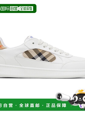 1h可退 香港直邮潮奢 Burberry 巴宝莉 男士 白色 Leather & Chec