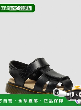 欧洲直邮DrMartens马丁大夫 Moby II儿童黑色皮革魔术贴凉鞋