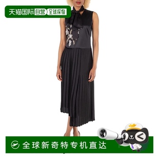 美国奥莱直发 自营 Burberry女式 花朵刺绣不对称褶皱连衣裙 黑色